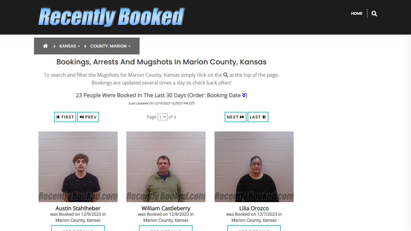 Recent bookings, Arrests, Mugshots in Marion County, Kansas
