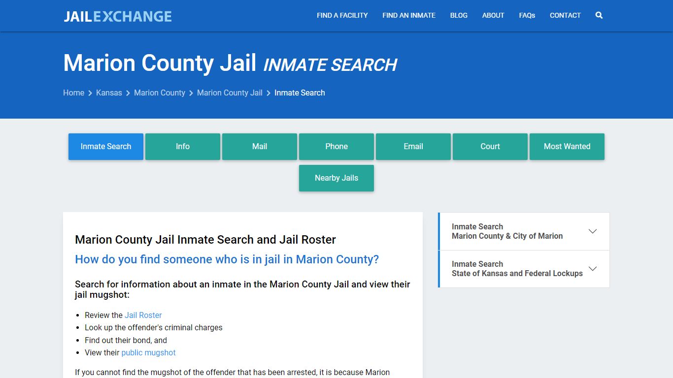 Inmate Search: Roster & Mugshots - Marion County Jail, KS